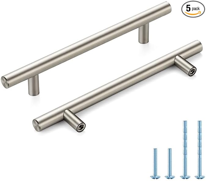 Brushed Nickel Cabinet Handles 5 Inch Hole Spacing Stainless Steel Drawer Pulls for Cabinets, Dresser, Bathroom 5 Pack