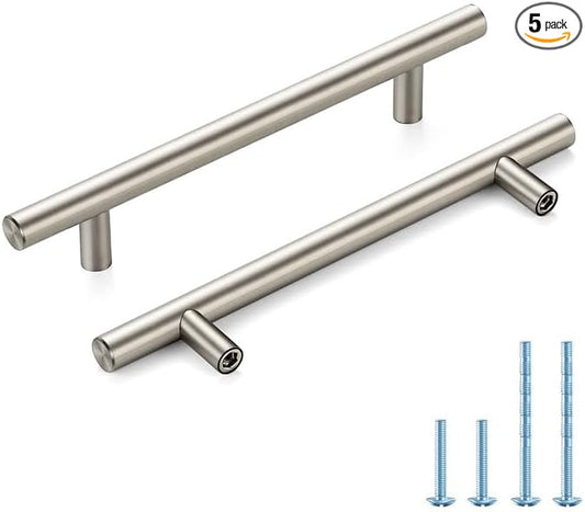 Brushed Nickel Cabinet Handles 5 Inch Hole Spacing Stainless Steel Drawer Pulls for Cabinets, Dresser, Bathroom 5 Pack