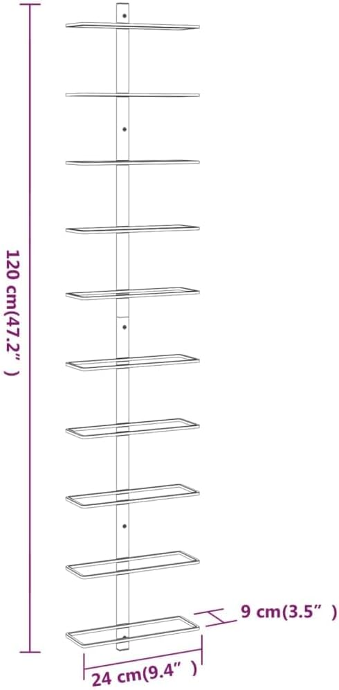 vidaXL Wall-Mounted Wine Rack – Holds 10 Bottles – Gold Metal Bottle Holder – Wine Storage for Modern Kitchens/Pantries/Bars – 47.2" Height