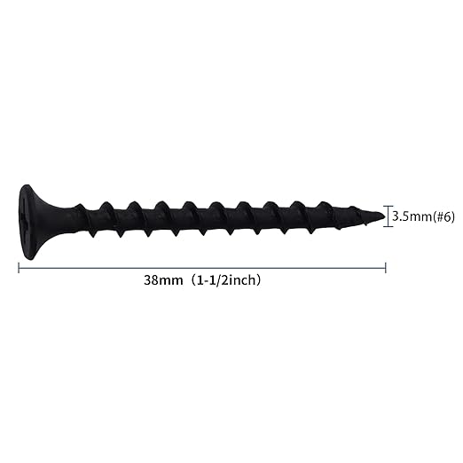 160pcs #6 × 1-1/2 inch High Hardness Drywall Screws, Black, Coarse Thread, Phillips Drive, Bugle Head, Black Wood Screws, Wood and More (1-1/2 in, 160)