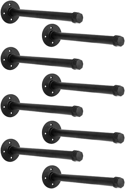 Industrial Black Iron Pipe Shelf Brackets 10 Inch Wall Mount DIY Shelving Brackets Pipe Decor Wall Rustic Clothing Rack 8 Pack, Hardware Included