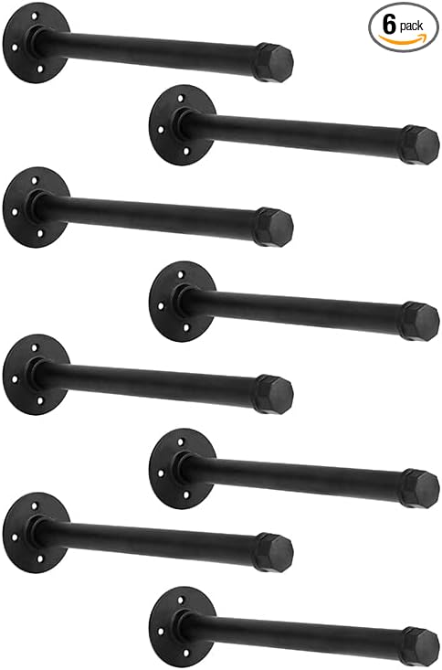 Industrial Black Iron Pipe Shelf Brackets Wall Mount DIY Shelving Brackets Pipe Decor Wall Rustic Garment Rack Hardware Included, 14 Inch Set of 8