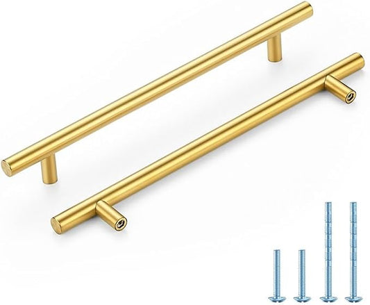 Brushed Brass Cabinet Handles 7-1/2 Inch Hole Spacing Stainless Steel Drawer Pulls for Cabinets, Dresser, Bathroom 45 Pack
