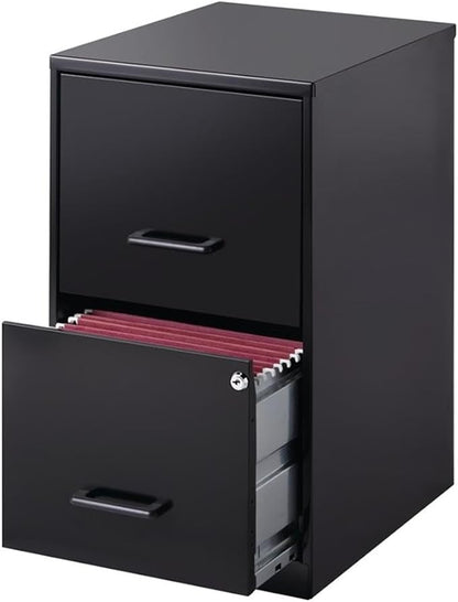 Pemberly Row 2 Drawers 24.5" Vertical Black Metal Filing Cabinet Lockable Pre-Assembled Stationary Letter Size for Home, Office
