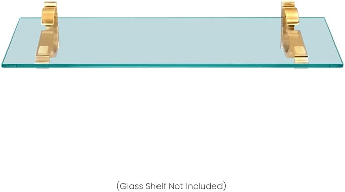 Dulles Glass Floating Shelf Brackets, Designer Heavy Duty, Brushed Brass, for Glass, Wood, Acrylic Wall Mounted Shelf Support. 2 Pack.