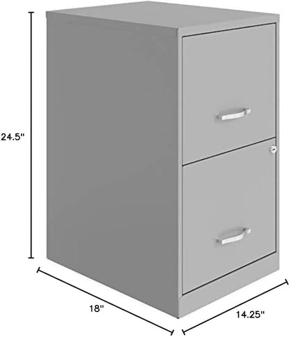 Pemberly Row Contemporary 2-Drawer Metal Filing Cabinet, 18 in Depth, Arctic Silver Finish, High-Side Drawers for Letter Files, Locking Design, Smooth Glide Suspension, Small Office or Home Office Use