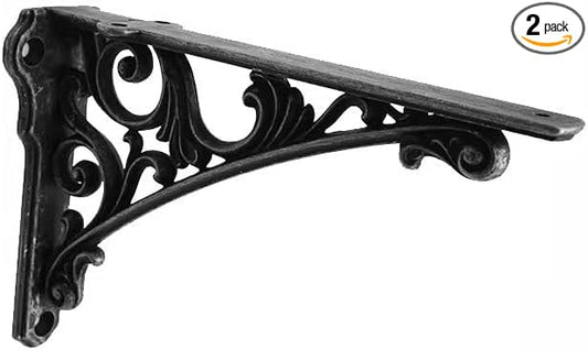 Decorative Shelf Bracket 12 inch Iron Gray Brackets for Shelving Solid Heavy Duty Vintage DIY Projects Hardware Included 2 Pack