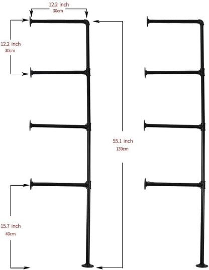 Industrial Pipe Shelving System with 4 Tiers, Black Iron Wall Mount, Floor to Ceiling Storage Rack, Rustic Farmhouse Style, DIY Bracket Supports (No Planks)