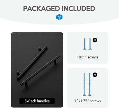 Black Cabinet Handles 7-1/2 Inch Hole Spacing Stainless Steel Drawer Pulls for Cabinets, Dresser, Bathroom 5 Pack