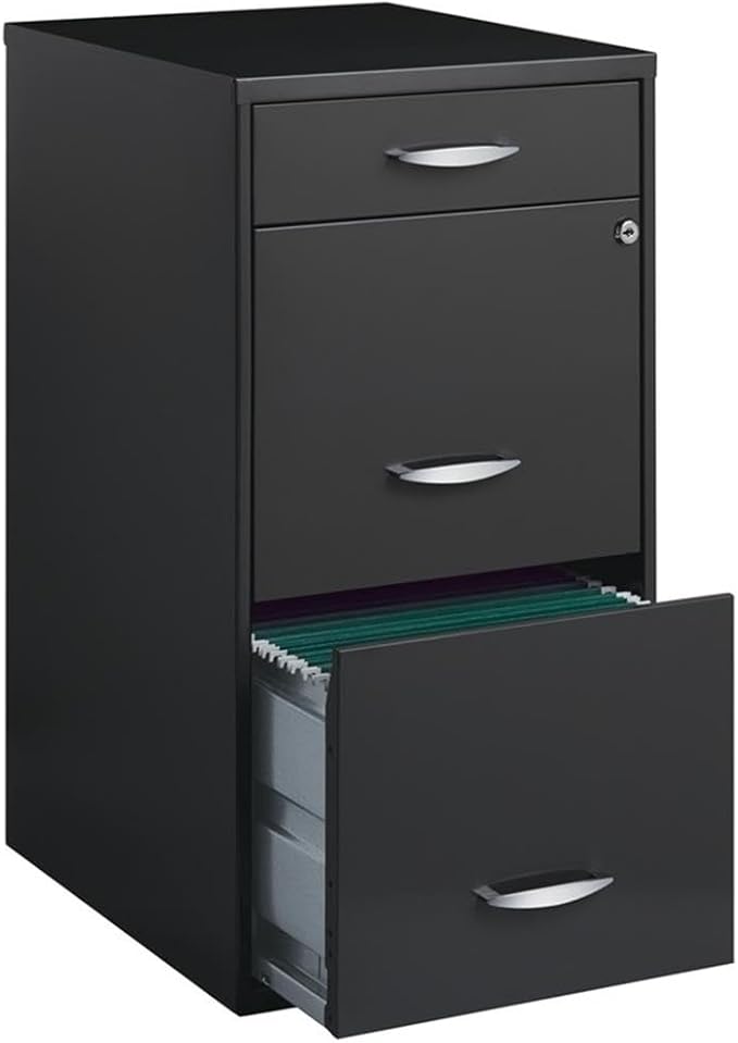Scranton & Co 3-Drawer Metal Filing Cabinet, 27.32" H x 14.25" W x 18.00" D, Charcoal Finish, Lockable Lateral File Cabinet for Home or Office Organization, Letter Size Hanging File Storage