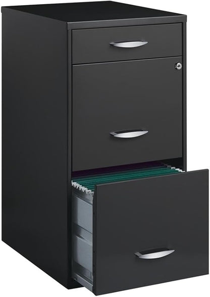 Scranton & Co 3-Drawer Metal Filing Cabinet, 27.32" H x 14.25" W x 18.00" D, Charcoal Finish, Lockable Lateral File Cabinet for Home or Office Organization, Letter Size Hanging File Storage