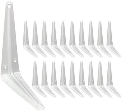 Shelf Brackets 6 Inch, 20 Pack White Metal Heavy Duty L Adjustable Floating Shelves Bracket, 6 x 5 Inch Farmhouse Decorative Shelf Angle Bracket for Wall with Screws