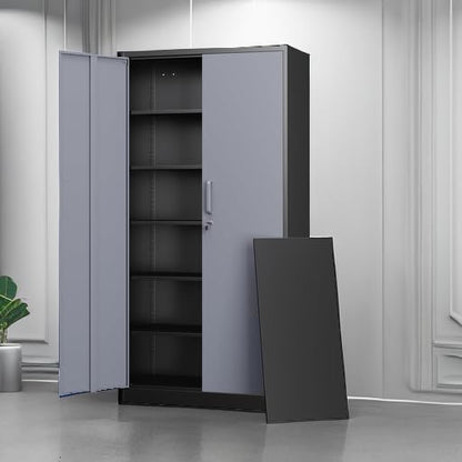 Letaya Metal Storage Cabinets with Lock Door and 5 Adjustable Shelves, Steel Garage Tool Organization Cabinets for Home,Utility Room, Warehouse,Lockers(71"-Black Gray) | Lock Door, 5 Adjustable Shelves, Garage, Lockers