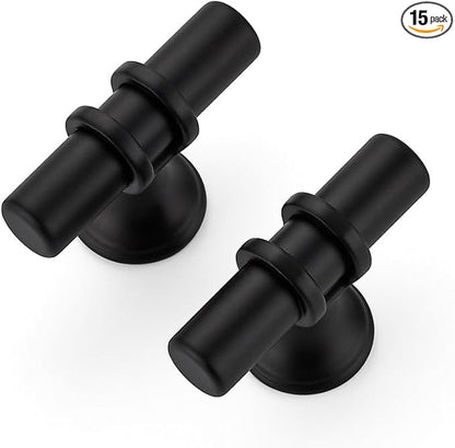 15 Pack Matte Black Cabinet Knobs - Kitchen Cabinet Knobs Black Cabinet Pulls for Kitchen Cabinet Drawer Stainless Steel Dresser Knobs for Cabinet Hardware 2 Inch Length Single Hole T Bar