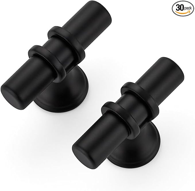 30 Pack Matte Black Cabinet Knobs - Kitchen Cabinet Knobs Black Cabinet Pulls for Kitchen Cabinet Drawer Stainless Steel Dresser Knobs for Cabinet Hardware 2 Inch Length Single Hole T Bar