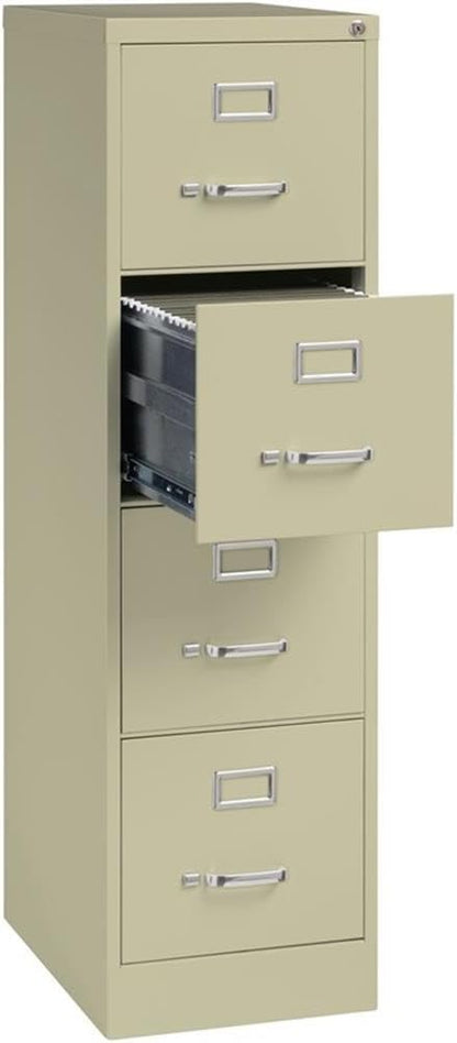 Pemberly Row 22" D Metal 4-Drawers Letter Width Vertical Filing Cabinet in Beige, Lockable, Sturdy Steel Construction, Office or Home Use, Secure Storage for Documents