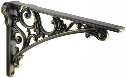 Decorative Shelf Bracket 10 inch, Brushed Antique Brass Brackets for Shelving, Heavy Duty Vintage, DIY Projects, Hardware Included, 4 Pack, 9.84x7x1.73 inch，Baroque Style