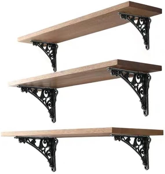 Decorative Shelf Bracket 6 inch, Rustic Black Iron Brackets for Shelving, Heavy Duty Vintage, DIY Projects, Hardware Included, 4 Pack, 5.9x4.17x1.73 inch,Baroque Style