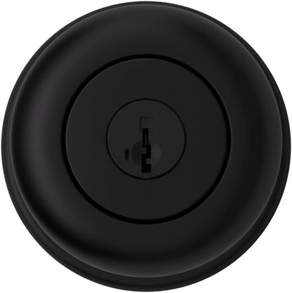 Kwikset Cove Entry Door Knob with Lock and Key, Secure Keyed Handle Exterior Doorknob, Front Entrance and Bedroom, Matte Black, Pick Resistant SmartKey Rekey Security