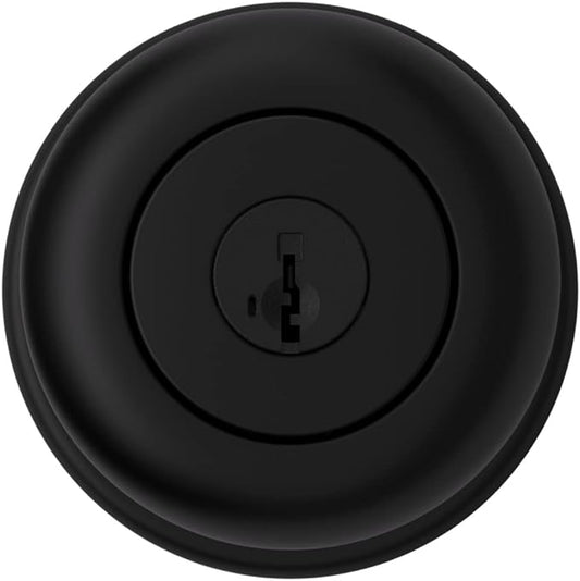 Kwikset Cove Entry Door Knob with Lock and Key, Secure Keyed Handle Exterior Doorknob, Front Entrance and Bedroom, Matte Black, Pick Resistant SmartKey Rekey Security