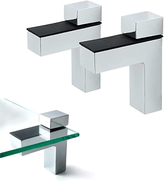 awen 2 Pcs Adjustable Wood/Glass Floating Shelf Brackets Wall Mount, Polished Chrome