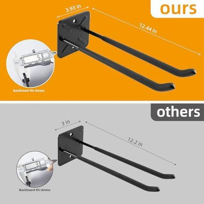 Sinoer Heavy Duty Garage Double Hooks, Ladder Hooks for Garage Wall Mount, 80KG Load Capacity, 32CM Extended Length, Multi-Functional Storage Hooks for Ladders, Bikes, Tools, Garden Equipment-(4 Pack)