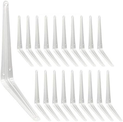 Shelf Brackets 10 Inch, 20 Pack White Metal Heavy Duty L Adjustable Floating Shelves Bracket, 10 x 8 Inch Industrial Pipe Decorative Shelf Angle Bracket for Wall with Screws