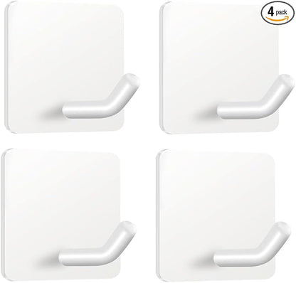 FOTYRIG Adhesive Towel Hooks Heavy Duty Stick on Towel Holder Wall Hangers Waterproof Stainless Steel Sticky Hooks for Hanging White Bathroom Kitchen Home-4 Packs
