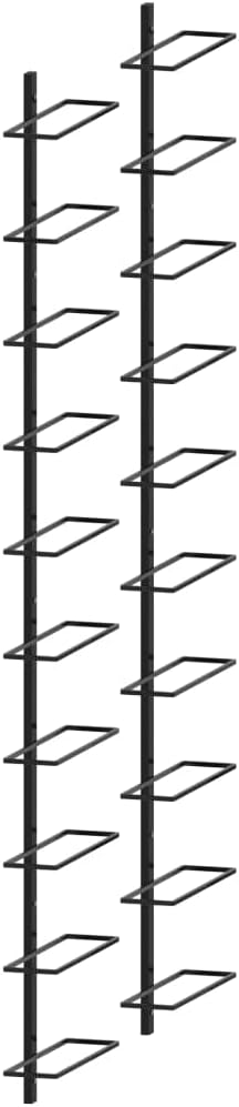 vidaXL Wall-Mounted Wine Rack 2 pcs - Sleek, Black, Powder-Coated Metal Wine Holder - Holds 20 Bottles - Includes Mounting Materials - Stylish Functional Decor