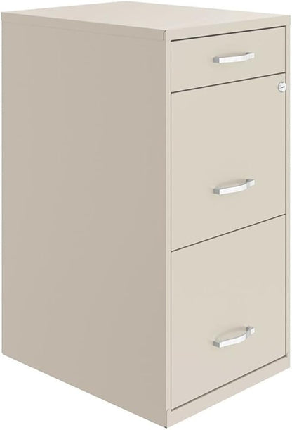 Scranton & Co 18" 3-Drawer Metal Filing Cabinet, Off White Finish, High-Sided File Drawers, Pencil Drawer with Lock, Smooth Glide Suspension, Compact Home Office Storage Solution