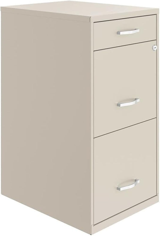 Scranton & Co 18" 3-Drawer Metal Filing Cabinet, Off White Finish, High-Sided File Drawers, Pencil Drawer with Lock, Smooth Glide Suspension, Compact Home Office Storage Solution