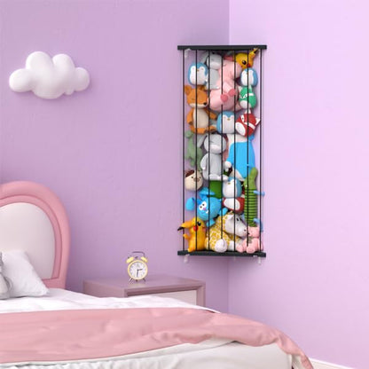 Stuffed Animal Storage Shelf Organizer(Patented) - Corner Stuffed Animal Holder Length Adjustable - Wall Plush Storage for Nursery Playroom Bedroom Kids Room (Black+Light, Standard)