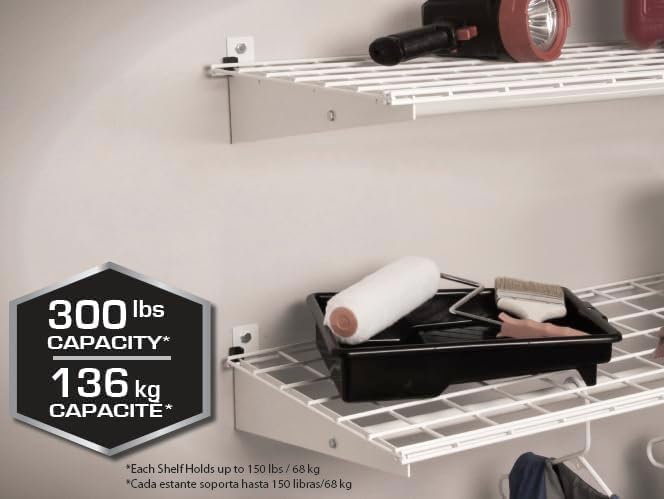 Hyloft Heavy Duty Steel Wall Garage Shelving, 36 in. x 18 in. Adjustable Wall Shelves for Garage Storage, Includes Hanging Rod, Max Shelf Load 200 Pounds, Item 777, 2-Pack, White