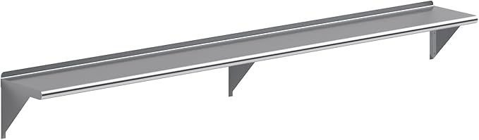 NSF Certified 18 Gauge Heavy Duty Stainless Steel Wall Shelf with Brackets for Kitchens, Utility Rooms, Storage, Offices & Home (96"x12")