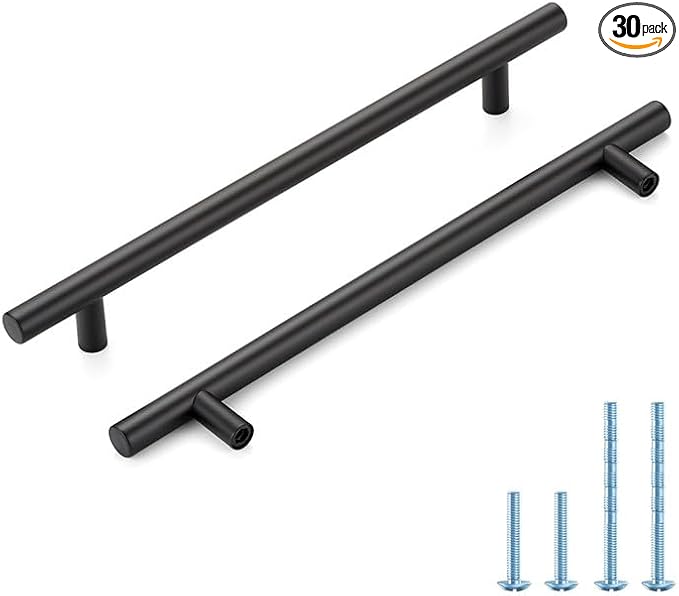 Black Cabinet Handles 7-1/2 Inch Hole Spacing Stainless Steel Drawer Pulls for Cabinets, Dresser, Bathroom 30 Pack