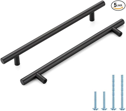 Black Cabinet Handles 7-1/2 Inch Hole Spacing Stainless Steel Drawer Pulls for Cabinets, Dresser, Bathroom 5 Pack
