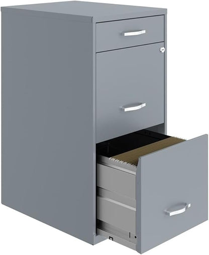 Scranton & Co 18" 3-Drawer Metal Filing Cabinet, Gray Finish, High-Sided Letter File Storage, Locking Top Drawers with Pencil Organizer, Smooth Glide Suspension, Compact Home or Office Use