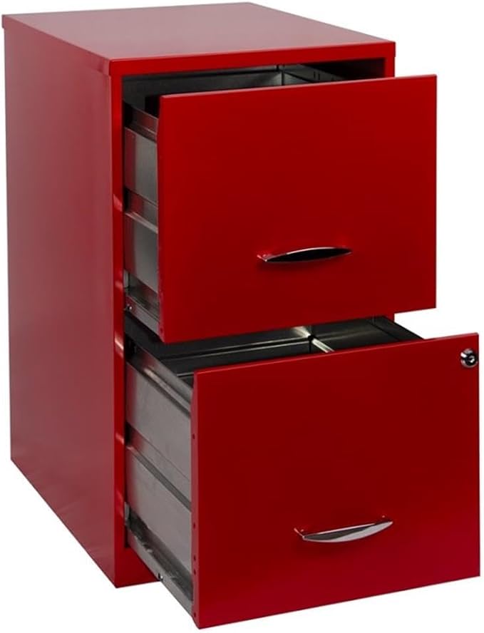 Pemberly Row 18" Metal Filing Cabinet, Lava Red Finish, 2 Drawer Vertical File, Steel Construction, Locking Office Storage for Letter-Size Hanging Files, Compact Design for Home or Small Office Use