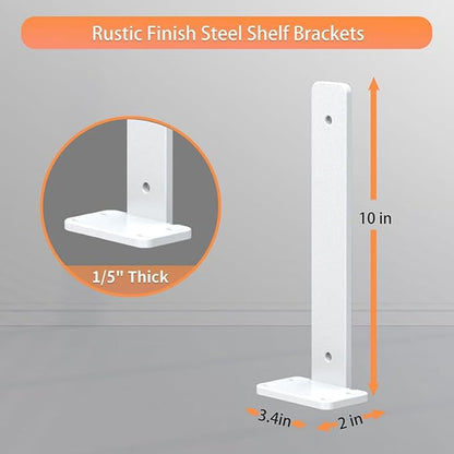 Floating Shelf Brackets Upgraded, 10 inch, White Heavy Duty Iron Shelf Brackets, Industrial Modern Floating Shelf Support for Wall Mount Shelves,4 Pack, Support DIY(5mm Thickening Type).