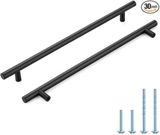 Black Cabinet Handles 10 Inch Hole Spacing Stainless Steel Drawer Pulls for Cabinets, Dresser, Bathroom 30 Pack