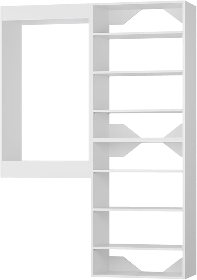 Modular Closet System, 67" Wide Closet Organizer System with Towers and Hanging, Wood Closet Tower Storage for Walk In Closets, Wall Mounted Wardrobe Organizer Kit System, Bedroom, White