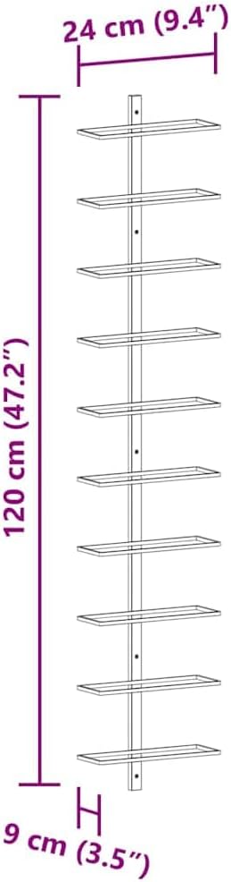 vidaXL Wall-Mounted Black Metal Wine Rack, Modern Stylish Design, Durable and Easy-to-Install, Holds Up to 10 Bottles - Ideal for Wine Lovers