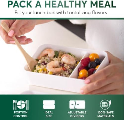 Umami Bento Box Adult All-In-1 w/4 Utensils, Big Sauce Jar, 2 Dividers, 100% Leakproof, Microwave & Dishwasher Safe Stackable Bento Lunch Box Containers for Men/Women, Black & Bamboo, 40 oz