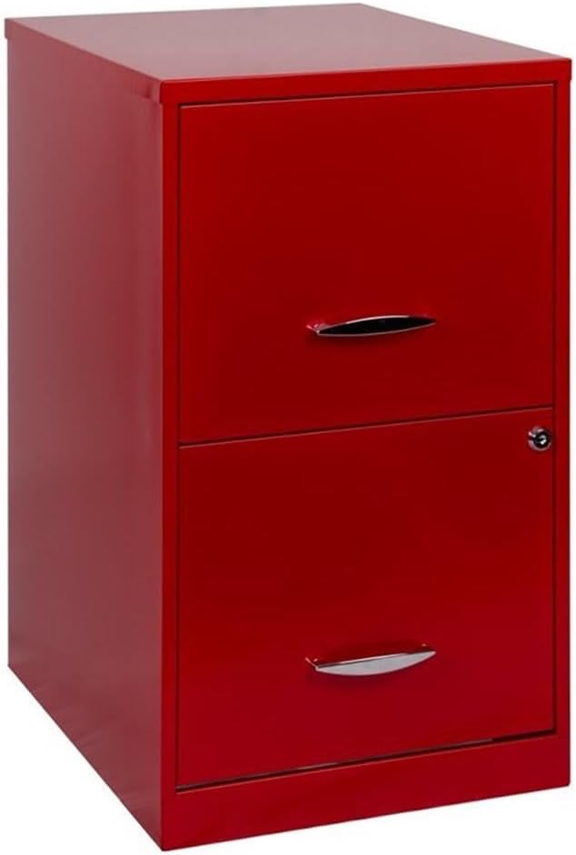 Pemberly Row 18" Metal Filing Cabinet, Lava Red Finish, 2 Drawer Vertical File, Steel Construction, Locking Office Storage for Letter-Size Hanging Files, Compact Design for Home or Small Office Use