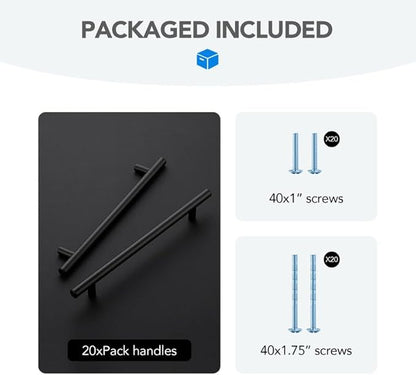 Black Cabinet Handles 7-1/2 Inch Hole Spacing Stainless Steel Drawer Pulls for Cabinets, Dresser, Bathroom 20 Pack