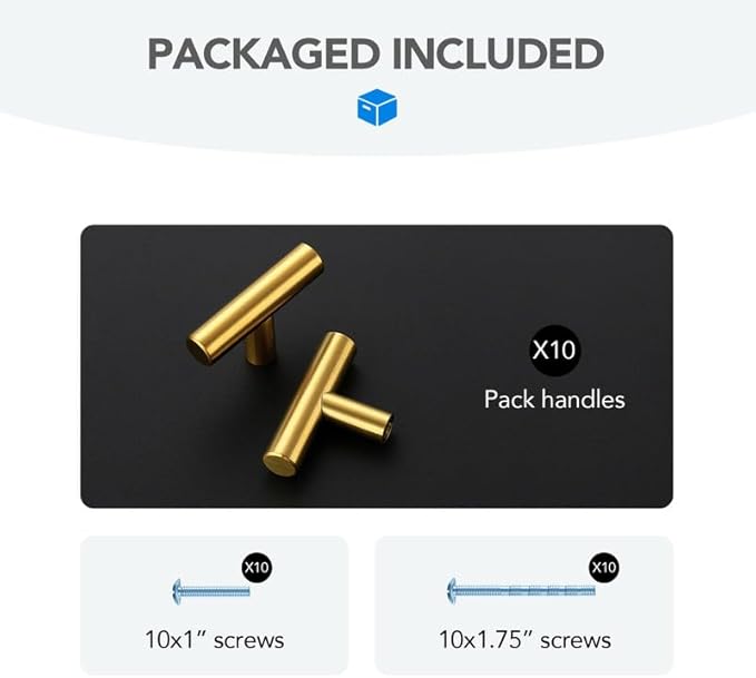 Brushed Brass Cabinet Handles Single Hole Stainless Steel Drawer Pulls for Cabinets, Dresser, Bathroom 10 Pack