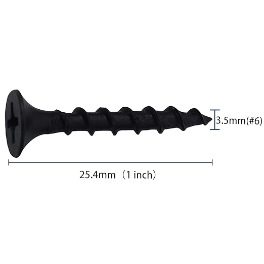 250pcs #6 × 1 inch High Hardness Drywall Screws, Black, Coarse Thread, Phillips Drive, Bugle Head, Black Wood Screws, Wood and More (1 in, 250)
