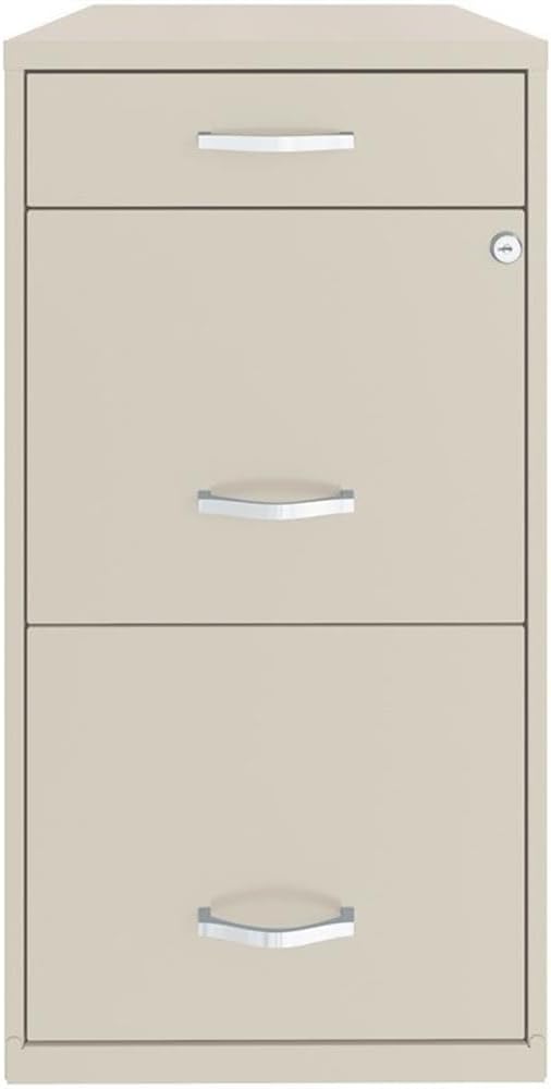 Scranton & Co 18" 3-Drawer Metal Filing Cabinet, Off White Finish, High-Sided File Drawers, Pencil Drawer with Lock, Smooth Glide Suspension, Compact Home Office Storage Solution