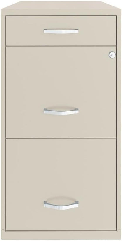 Scranton & Co 18" 3-Drawer Metal Filing Cabinet, Off White Finish, High-Sided File Drawers, Pencil Drawer with Lock, Smooth Glide Suspension, Compact Home Office Storage Solution