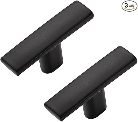 3 Pack Black Cabinet Knobs - Curved Cabinet Pulls Matte Black Knobs for Kitchen Cabinet Drawer Solid Dresser Knobs for Cabinet Hardware 1-3/4 Inch Length Single Hole